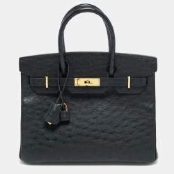 مملوكة مسبقًا Hermes Birkin 30 Rose Gold Finish Noir Ostrich Tote
