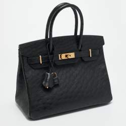 مملوكة مسبقًا Hermes Birkin 30 Rose Gold Finish Noir Ostrich Tote