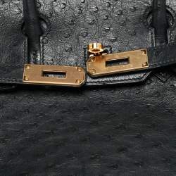 مملوكة مسبقًا Hermes Birkin 30 Rose Gold Finish Noir Ostrich Tote