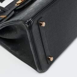مملوكة مسبقًا Hermes Birkin 30 Rose Gold Finish Noir Ostrich Tote