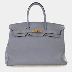 Pre Owned Hermes Bleu Lin Togo Birkin 35