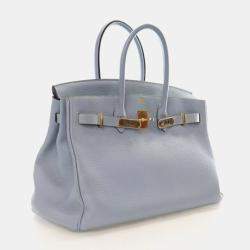 Pre Owned Hermes Bleu Lin Togo Birkin 35