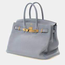 Pre Owned Hermes Bleu Lin Togo Birkin 35