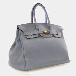 Pre Owned Hermes Bleu Lin Togo Birkin 35