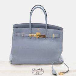 Pre Owned Hermes Bleu Lin Togo Birkin 35