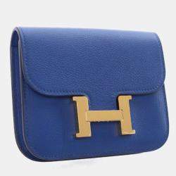 Pre Owned Hermes Bleu France Evercolor Constance Slim Wallet