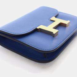 Pre Owned Hermes Bleu France Evercolor Constance Slim Wallet