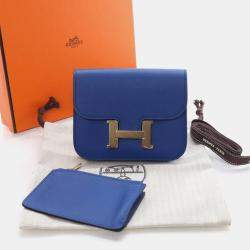 Pre Owned Hermes Bleu France Evercolor Constance Slim Wallet