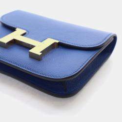 Pre Owned Hermes Bleu France Evercolor Constance Slim Wallet