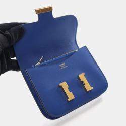 Pre Owned Hermes Bleu France Evercolor Constance Slim Wallet