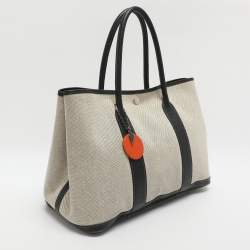 Pre Owned Hermes Garden Party 36 Beige/Black Toile Canvas and Negonda Leather Tote
