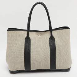 Pre Owned Hermes Garden Party 36 Beige/Black Toile Canvas and Negonda Leather Tote