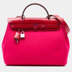 Pre Owned Hermes Pink Red Toile Herbag Zip 31 Laque
