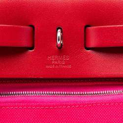 Pre Owned Hermes Pink Red Toile Herbag Zip 31 Laque