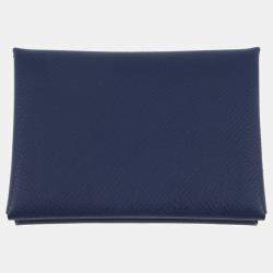 مملوكة مسبقًا محفظة هيرمس كالفي ديو جلد إبصوم أزرق سافير