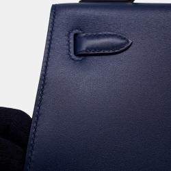 Pre Owned Hermes Kelly Sellier Blue Abysse Tadelakt Leather Size 25