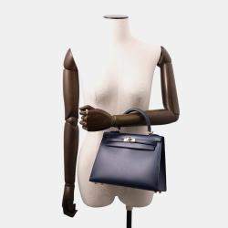 Pre Owned Hermes Kelly Sellier Blue Abysse Tadelakt Leather Size 25