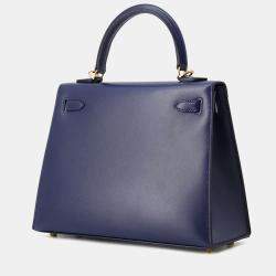 Pre Owned Hermes Kelly Sellier Blue Abysse Tadelakt Leather Size 25