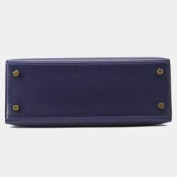 Pre Owned Hermes Kelly Sellier Blue Abysse Tadelakt Leather Size 25