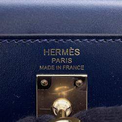 Pre Owned Hermes Kelly Sellier Blue Abysse Tadelakt Leather Size 25