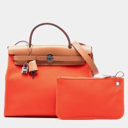 مملوكة مسبقًا Hermes Brown Orange Toile Herbag Zip 31