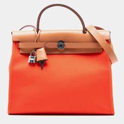 مملوكة مسبقًا Hermes Brown Orange Toile Herbag Zip 31