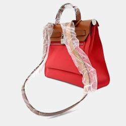 Pre Owned Hermes Brown Red Fabric and Leather ZIP Herbag Small
