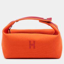 Pre Owned Hermes Orange Red Small Toile Bride A Brac Case