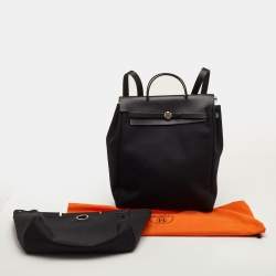 Pre Owned Hermes Herbag Black Toile Canvas and Vache Hunter 2-in-1 Backpack