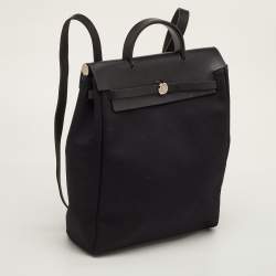 Pre Owned Hermes Herbag Black Toile Canvas and Vache Hunter 2-in-1 Backpack