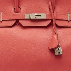 مملوكة مسبقًا Hermes Birkin 35 Palladium Finish Rose Jaipur Epsom Leather Tote