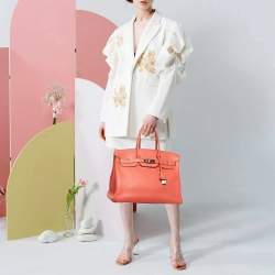 مملوكة مسبقًا Hermes Birkin 35 Palladium Finish Rose Jaipur Epsom Leather Tote