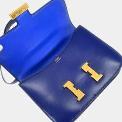 Pre Owned Hermes Blue Saphir Box Calf Constance 23 Shoulder Bag