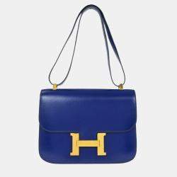 Pre Owned Hermes Blue Saphir Box Calf Constance 23 Shoulder Bag