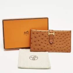 Pre Owned Hermes Bearn Gusset Natural Sable Ostrich Continental Wallet