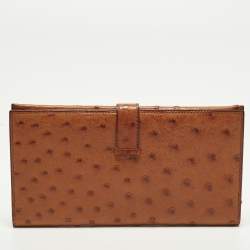 Pre Owned Hermes Bearn Gusset Natural Sable Ostrich Continental Wallet