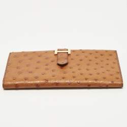 Pre Owned Hermes Bearn Gusset Natural Sable Ostrich Continental Wallet
