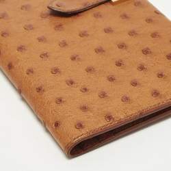 Pre Owned Hermes Bearn Gusset Natural Sable Ostrich Continental Wallet