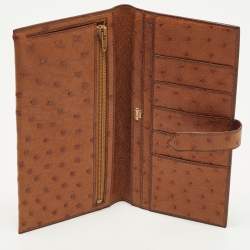 Pre Owned Hermes Bearn Gusset Natural Sable Ostrich Continental Wallet