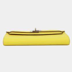 Pre Owned Hermes Kelly Wallet Long To-Go Shoulder Bag Lime Chevre Mysore