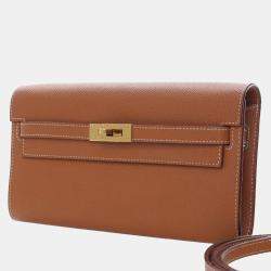 Pre Owned Hermes Brown Epsom Kelly To Go Wallet