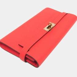 Pre Owned Hermes Kelly Wallet Epsom Leather Long Wallet Bi-Fold Rose Jaipur Salmon Pink