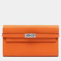 Pre Owned محفظة هيرمس كيلي إبسوم برتقالية طويلة