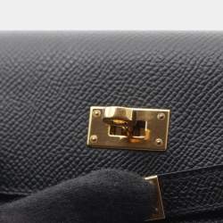 Pre Owned Hermes Kelly Wallet Medium Tri-Fold Epsom Leather Black