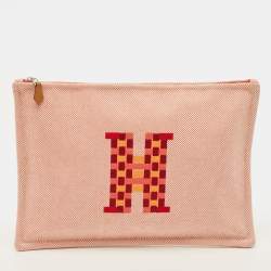 Pre Owned Hermes H Tissage Vermilion Canvas Pouch