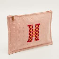 Pre Owned Hermes H Tissage Vermilion Canvas Pouch