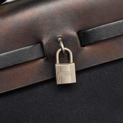 Pre Owned Hermes Herbag Black Toile Canvas and Vache Hunter Top Handle Bag