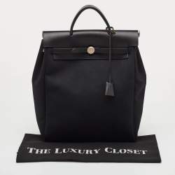 Pre Owned Hermes Herbag Black Toile Canvas and Vache Hunter Top Handle Bag