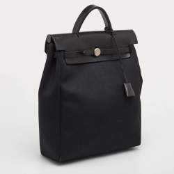 Pre Owned Hermes Herbag Black Toile Canvas and Vache Hunter Top Handle Bag