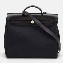 مملوكة مسبقًا Hermes Herbag 39 Black Toile Canvas and Vache Hunter Top Handle Bag
